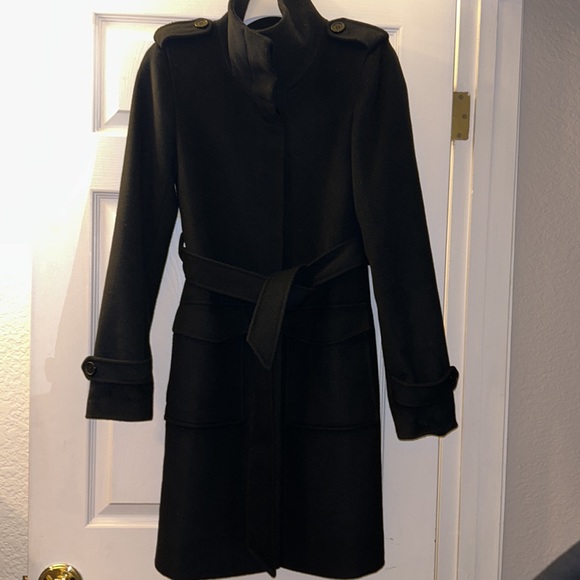 Like New!  Tall Black Loft Wool Belted High Neck Coat - Picture 6 of 9